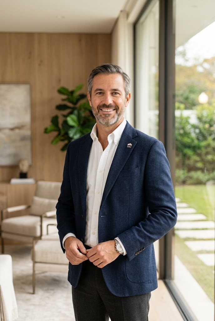 Andrés Monzón, director de Vértice Inmobiliaria, en una sala con vista al jardín